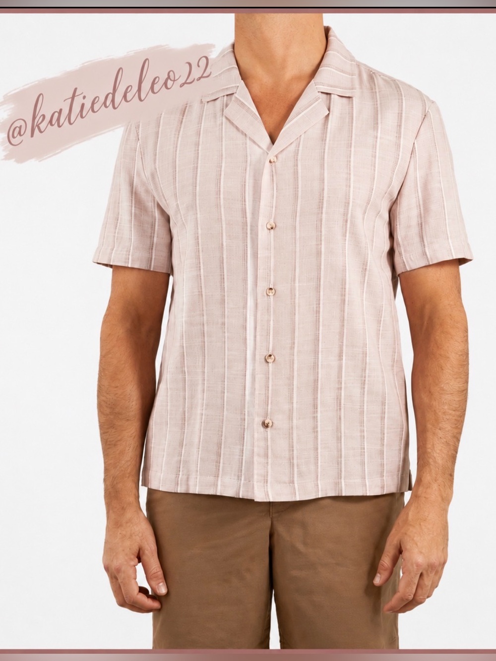 Sperry Men’s Short-Sleeve Striped Button-Up Shirt — Mauve & White